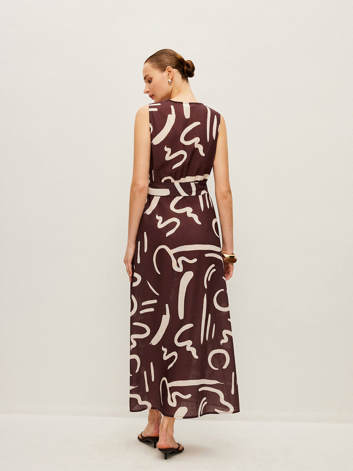 Abstract Print Wrap Dress With Tie Waist