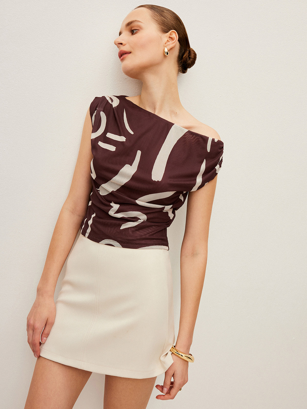 Abstract Print Off-Shoulder Top