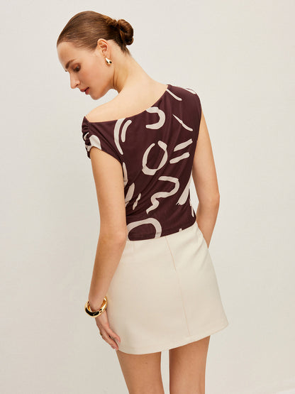 Abstract Print Off-Shoulder Top