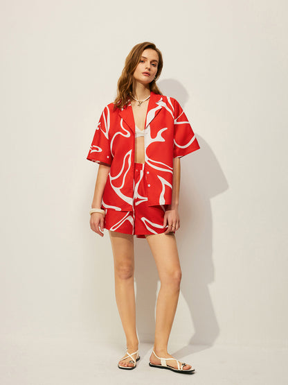 Abstract Print Shirt With Shorts Set