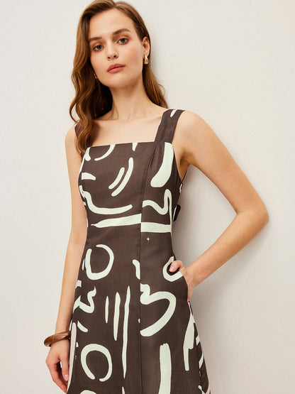 Abstract Print Back Tie Dress