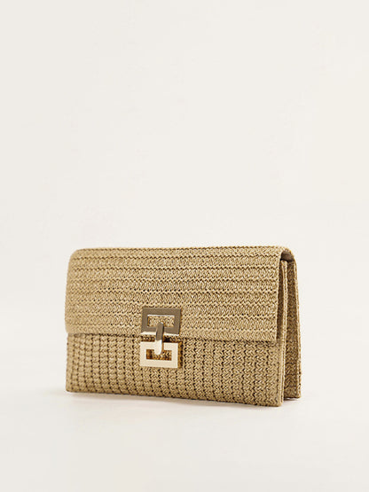 Woven Chain Strap Flap Shoulder Bag