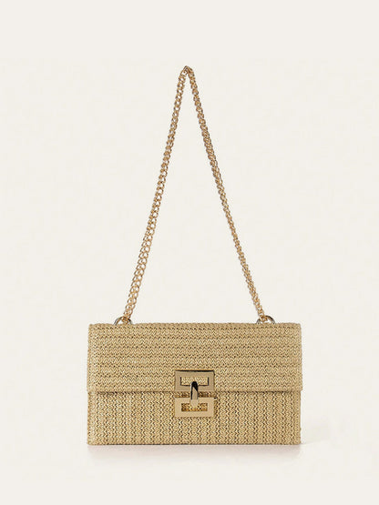 Woven Chain Strap Flap Shoulder Bag