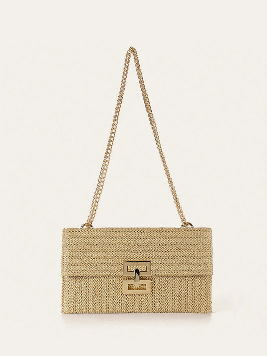 Woven Chain Strap Flap Shoulder Bag