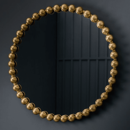 Allure Gold Round Beaded Wall Mirror
