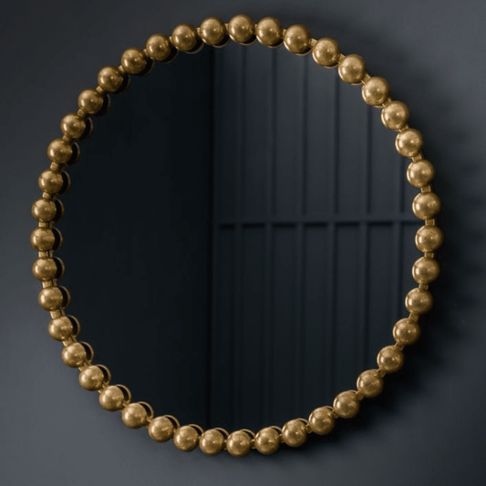 Allure Gold Round Beaded Wall Mirror