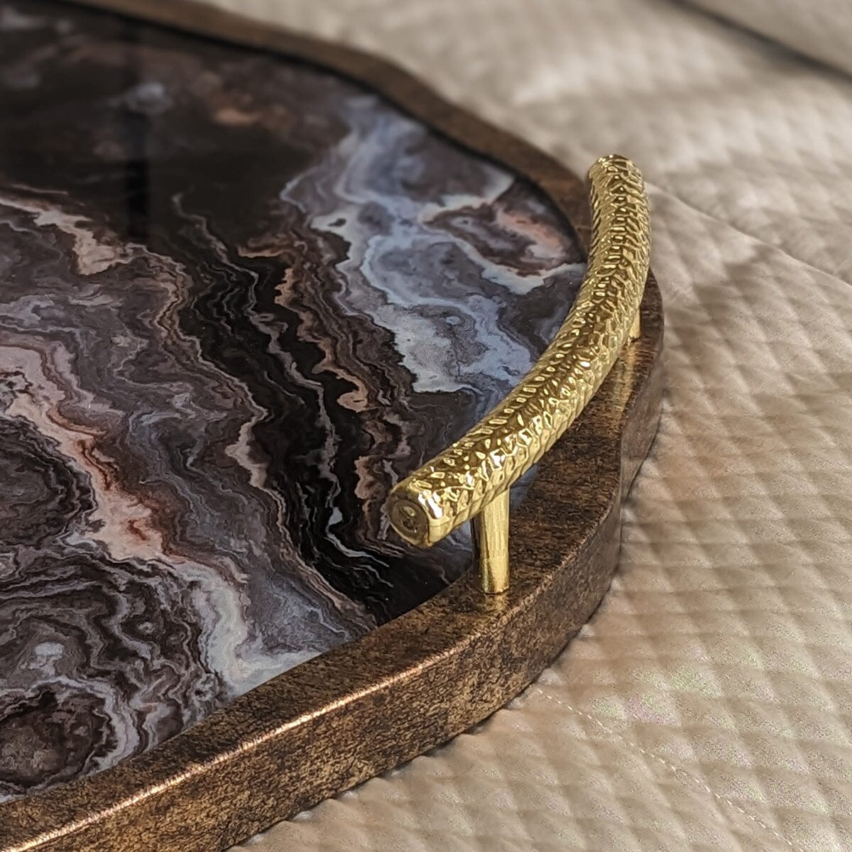 Amaretti Marble Effect Abstract Tray with Gold Handles