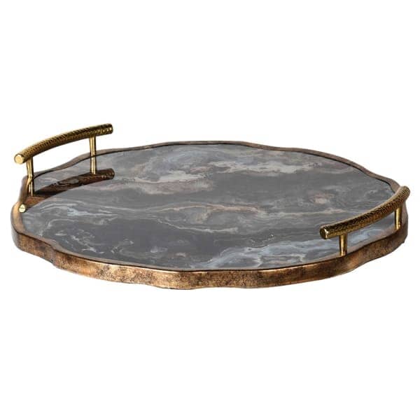 Amaretti Marble Effect Abstract Tray with Gold Handles