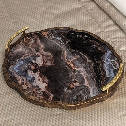 Amaretti Marble Effect Abstract Tray with Gold Handles
