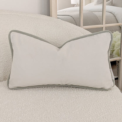 Ari Cream Velvet Cushion with Sage Green Piping - 30x50cm