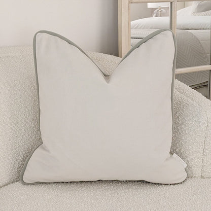 Ari Cream Velvet Cushion with Sage Green Piping - 50x50cm