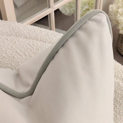 Ari Cream Velvet Cushion with Sage Green Piping - 50x50cm