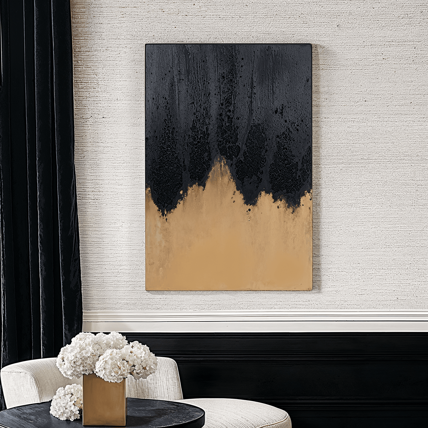 Aria Black & Gold Abstract Frameless Canvas Wall Art