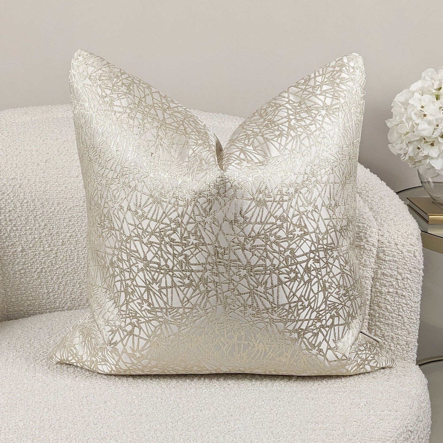 Arya Cream & Gold Geometric Print Cushion - 50x50cm