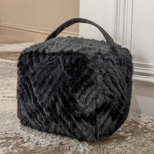 Black Faux Fur Geometric Door Stop