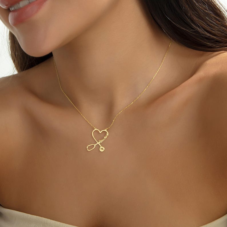 14K Gold Personalized Stethoscope Necklace