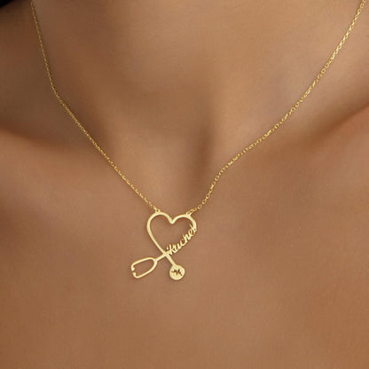14K Gold Personalized Stethoscope Necklace