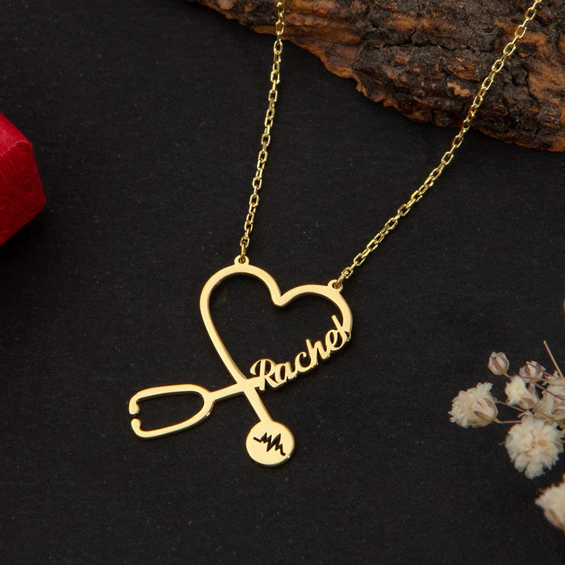 14K Gold Personalized Stethoscope Necklace