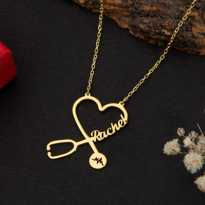 14K Gold Personalized Stethoscope Necklace