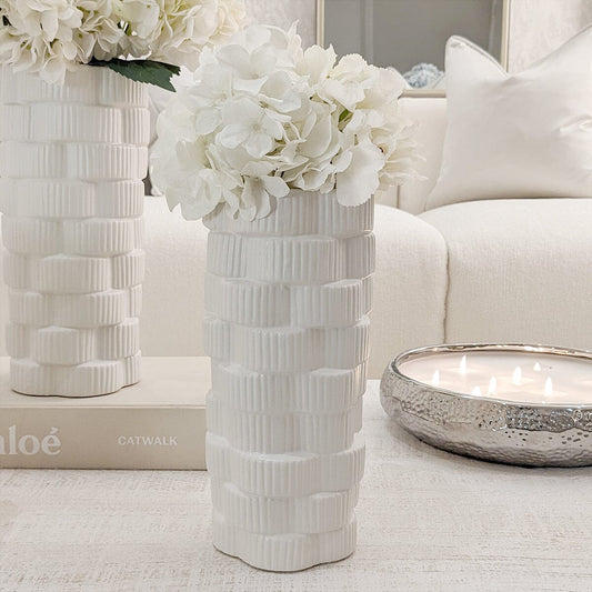 Willow Medium White Ribbed Ceramic Vase