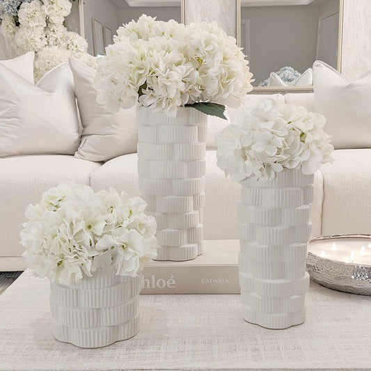 Willow White Ribbed Ceramic Vases - Set of 3