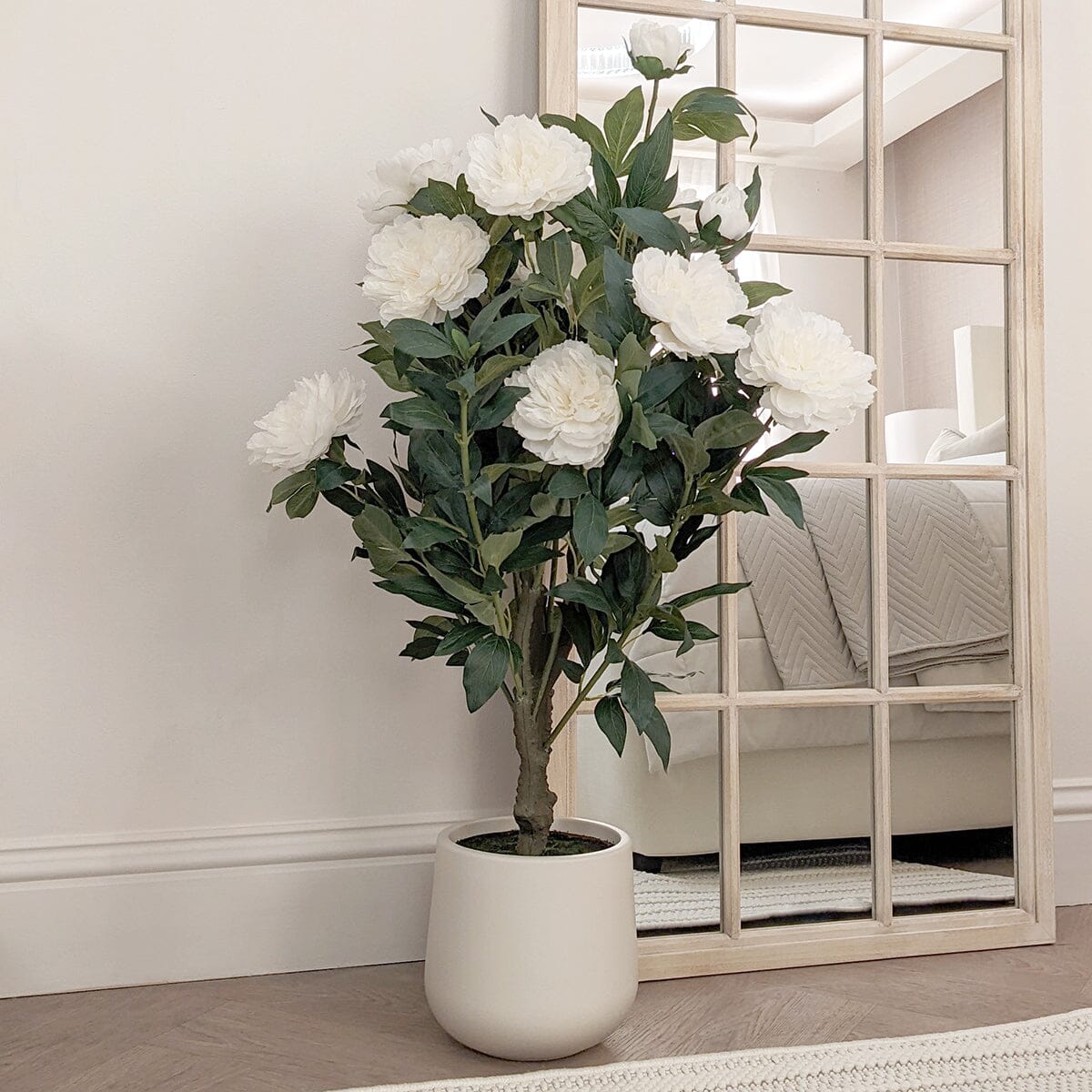 XL White Faux Peony Bush Potted Plant