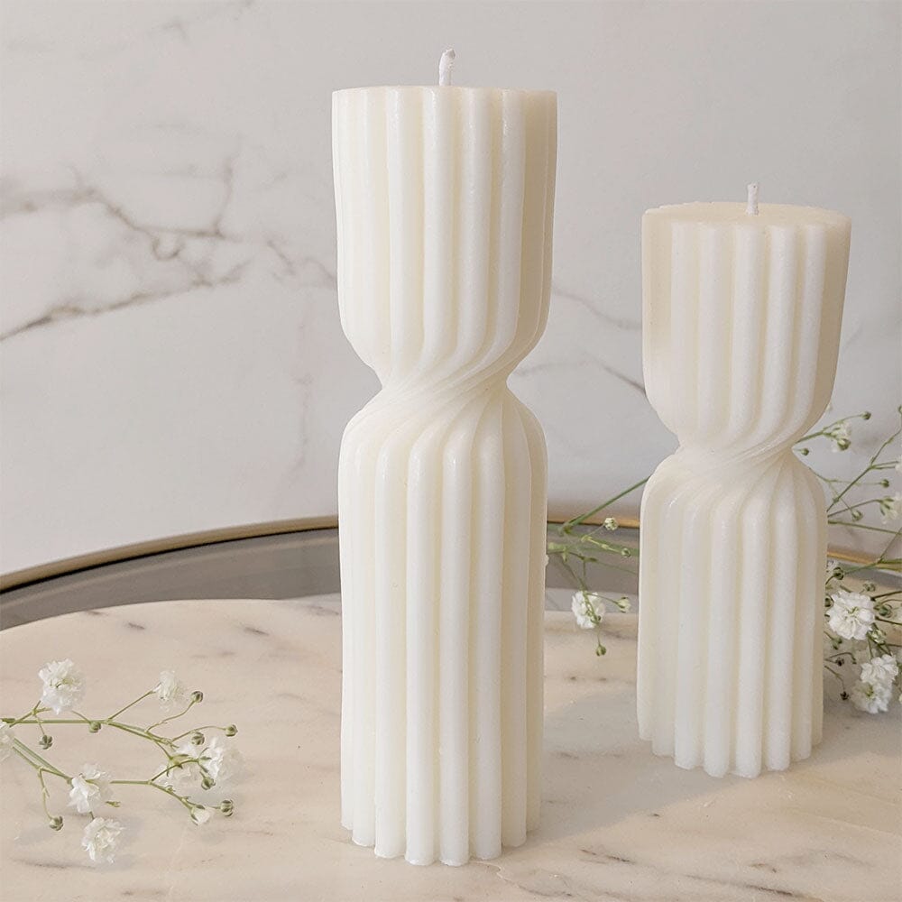 Zaina Large Ribbed White Pillar Candle