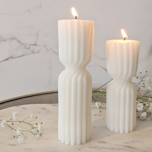 Zaina Large Ribbed White Pillar Candle